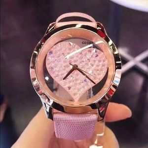 GUESS Heart Inspired Pink Genuine Leather Watch